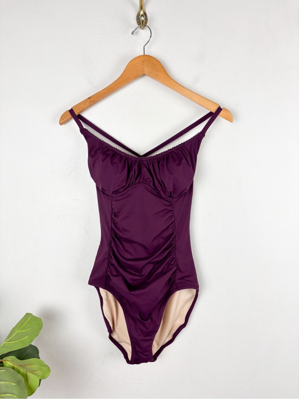 NWOT Garnet Hill Purple Ruched One Piece Swimsuit Sz 8